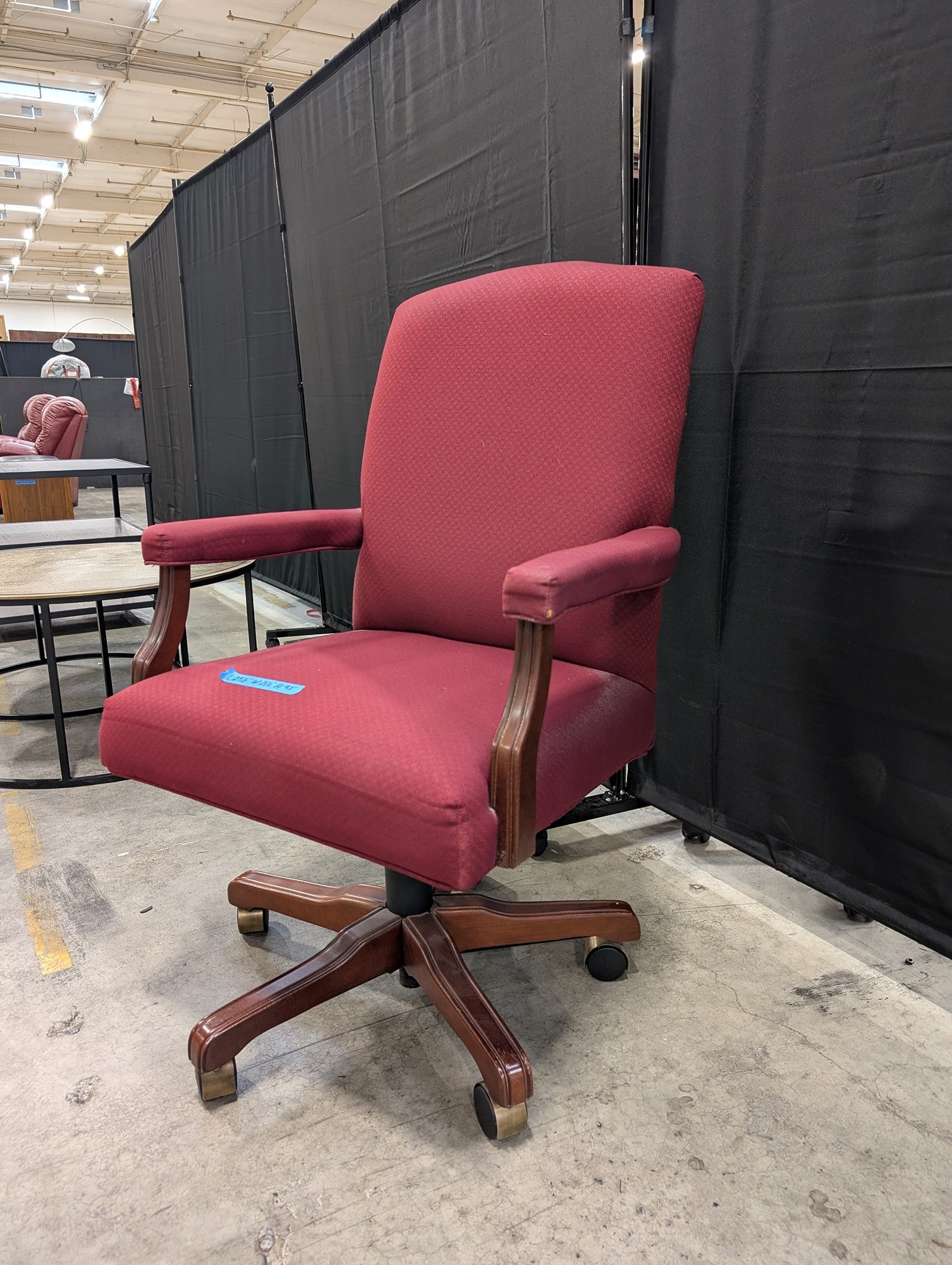 La-Z-Boy Burgundy Office Chair with Wood Base