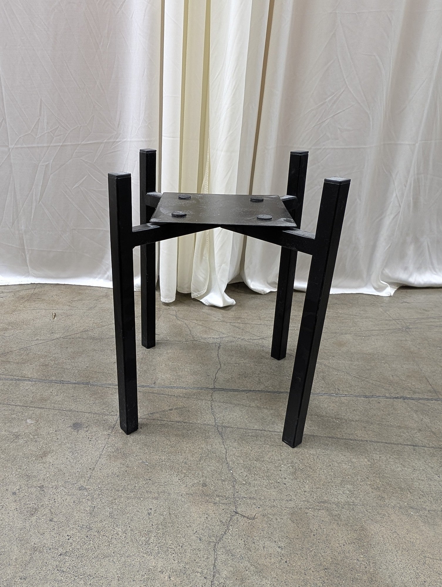 Industrial Black Iron Plant Stand with Protective Pads