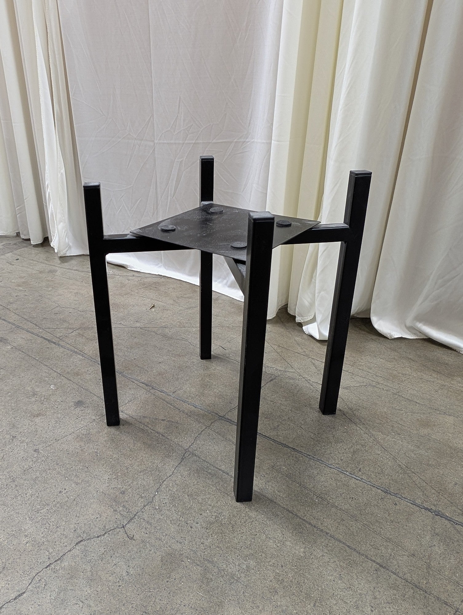 Industrial Black Iron Plant Stand with Protective Pads
