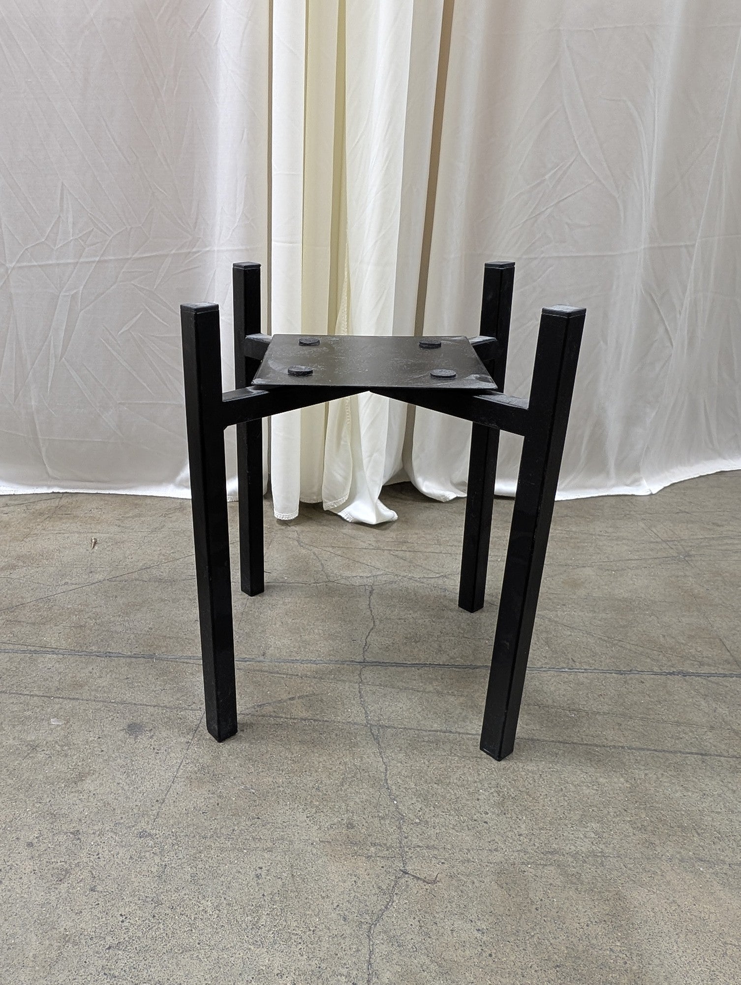 Industrial Black Iron Plant Stand with Protective Pads