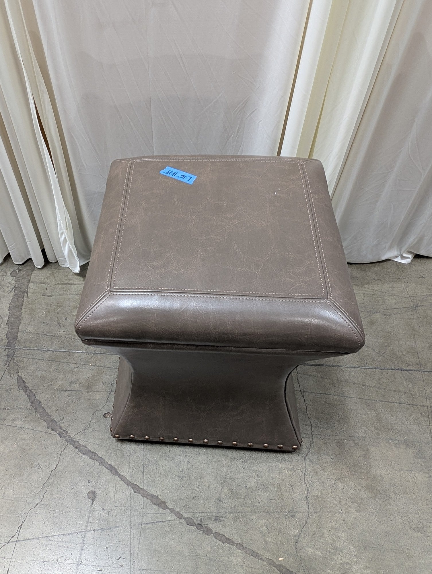 Taupe Faux Leather Ottoman with Nailhead Trim