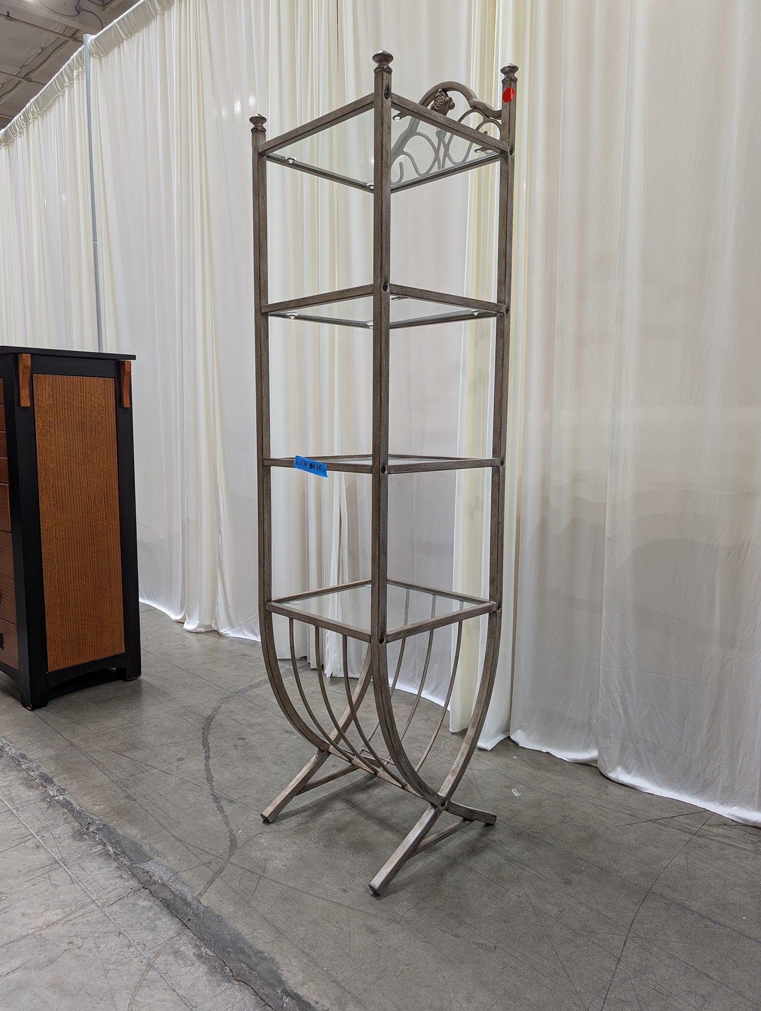 Four-Tier Metal Bookcase with Glass Shelves