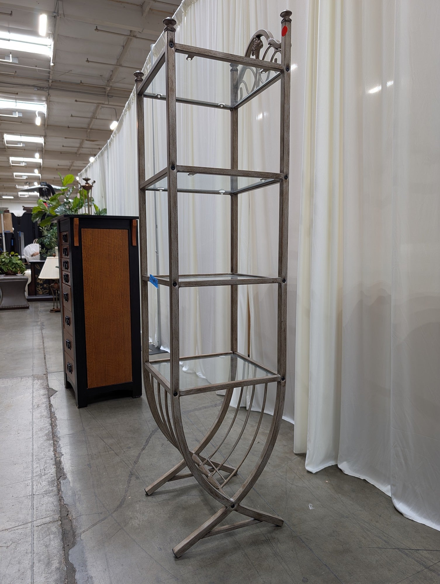 Four-Tier Metal Bookcase with Glass Shelves