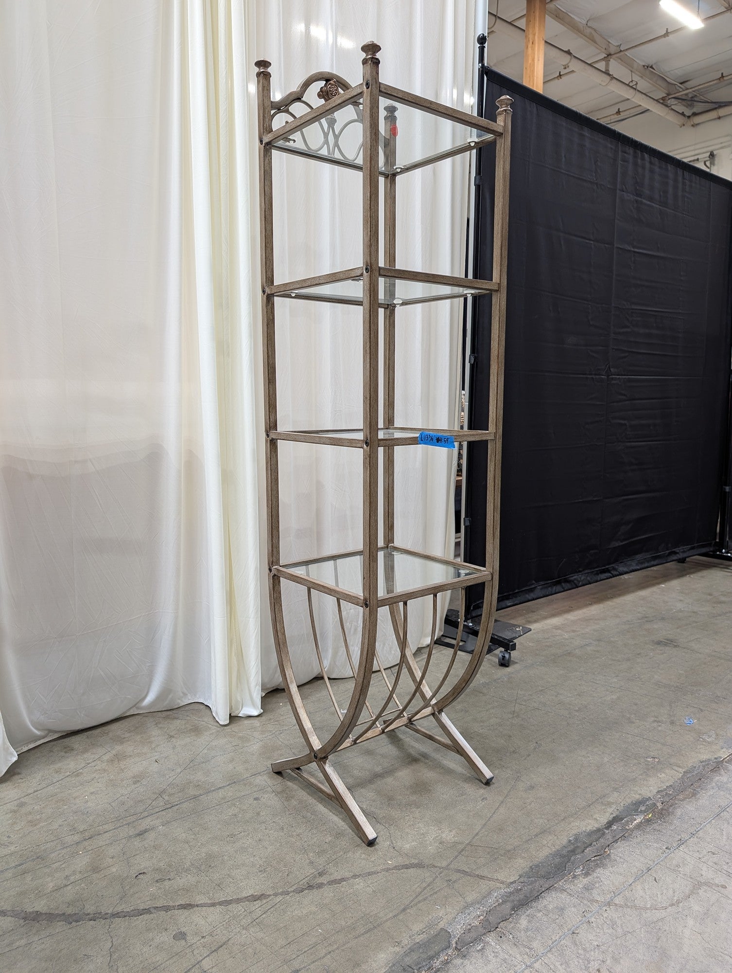 Four-Tier Metal Bookcase with Glass Shelves