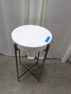 CB2 Round Metal End Table in White Marble