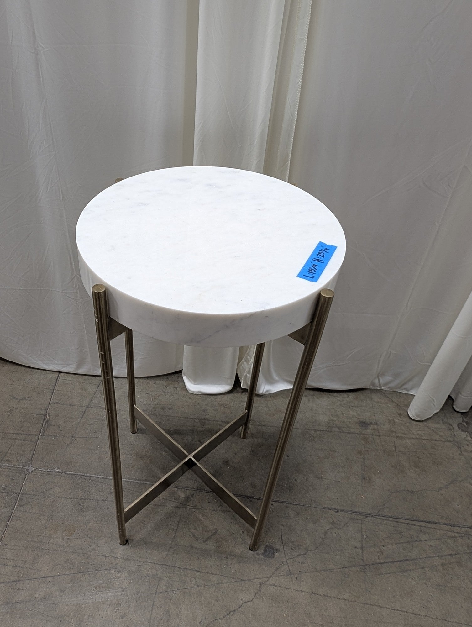 CB2 Round Metal End Table in White Marble