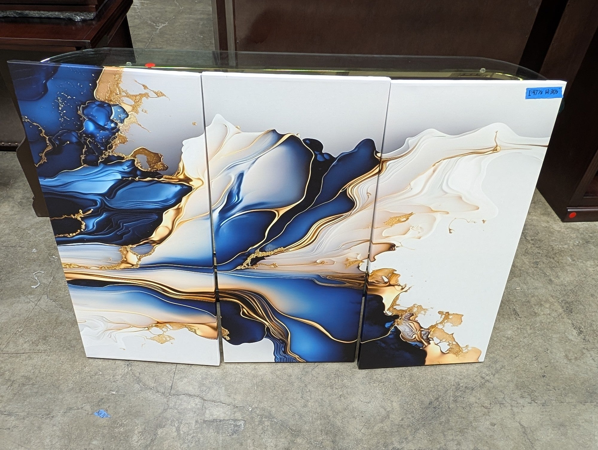 DesignArt Abstract Blue Three-Panel Canvas Wall Art