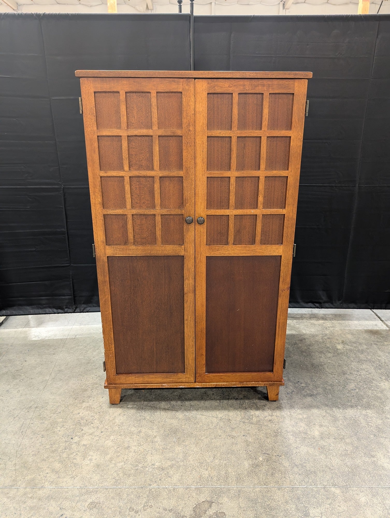 Craftsman Style Wood Armoire with Grid Doors