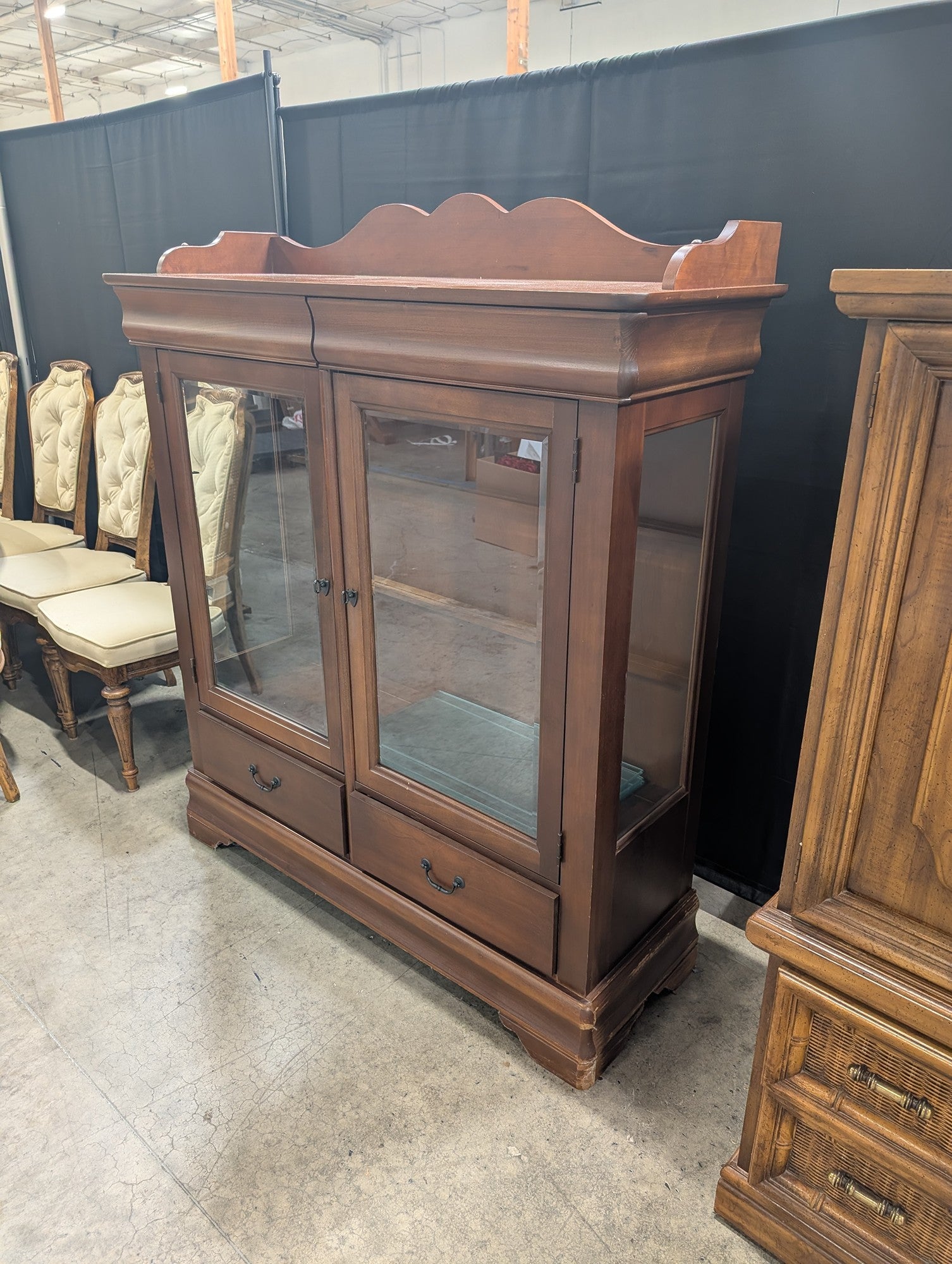 Bassett Dark Wood China Cabinet with Glass Doors