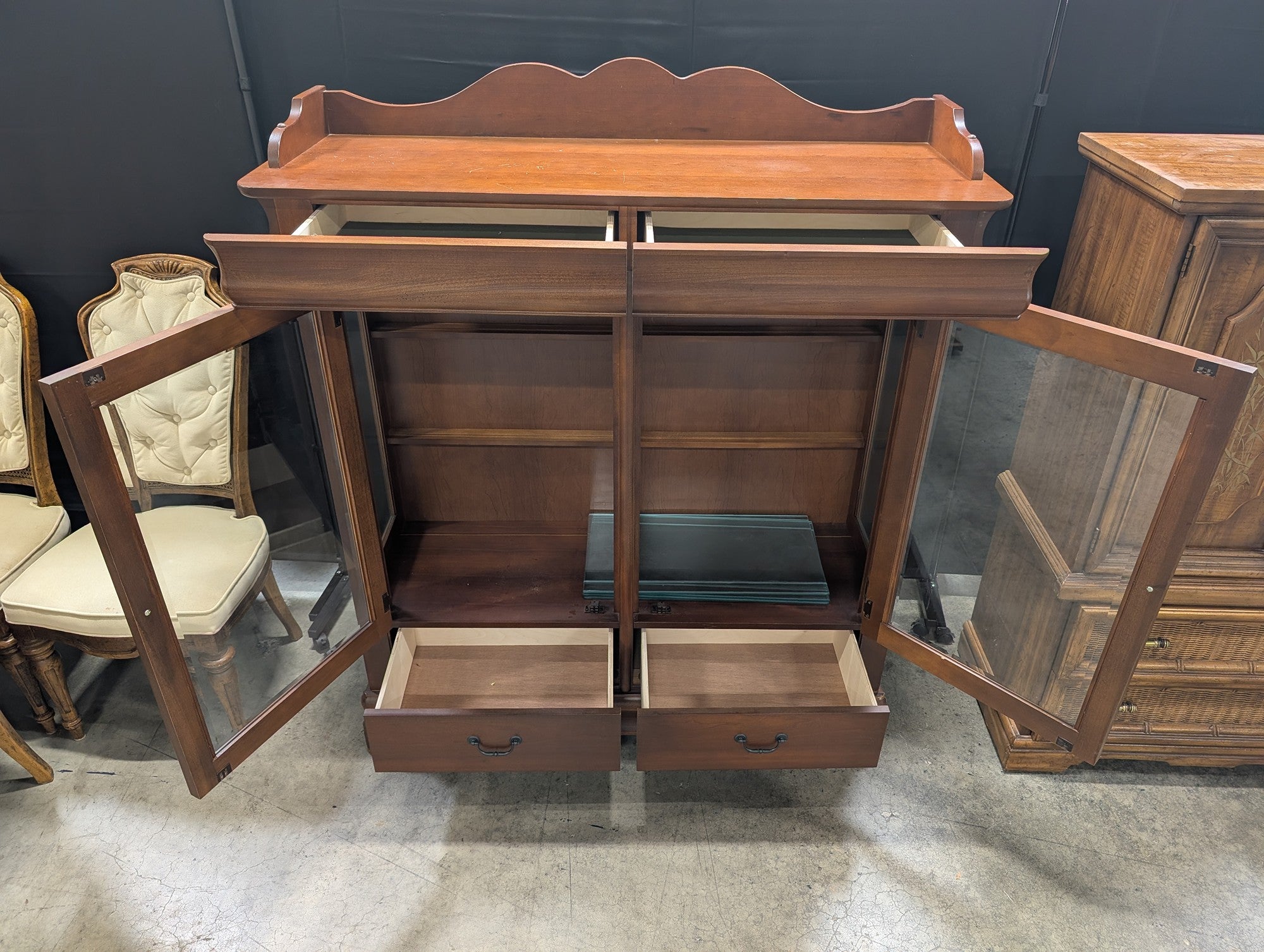 Bassett Dark Wood China Cabinet with Glass Doors
