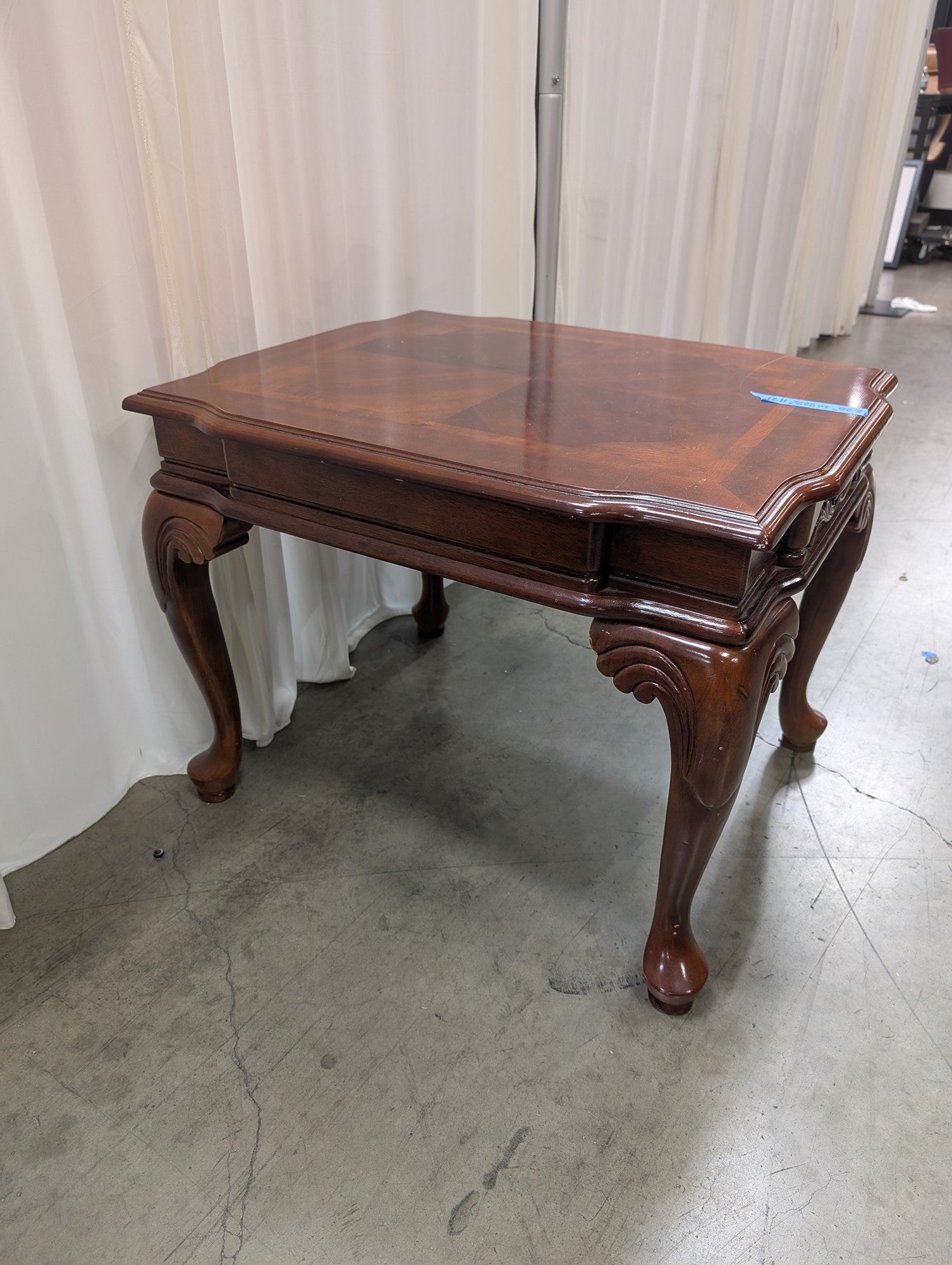 Traditional Dark Wood End Table with Carved Details