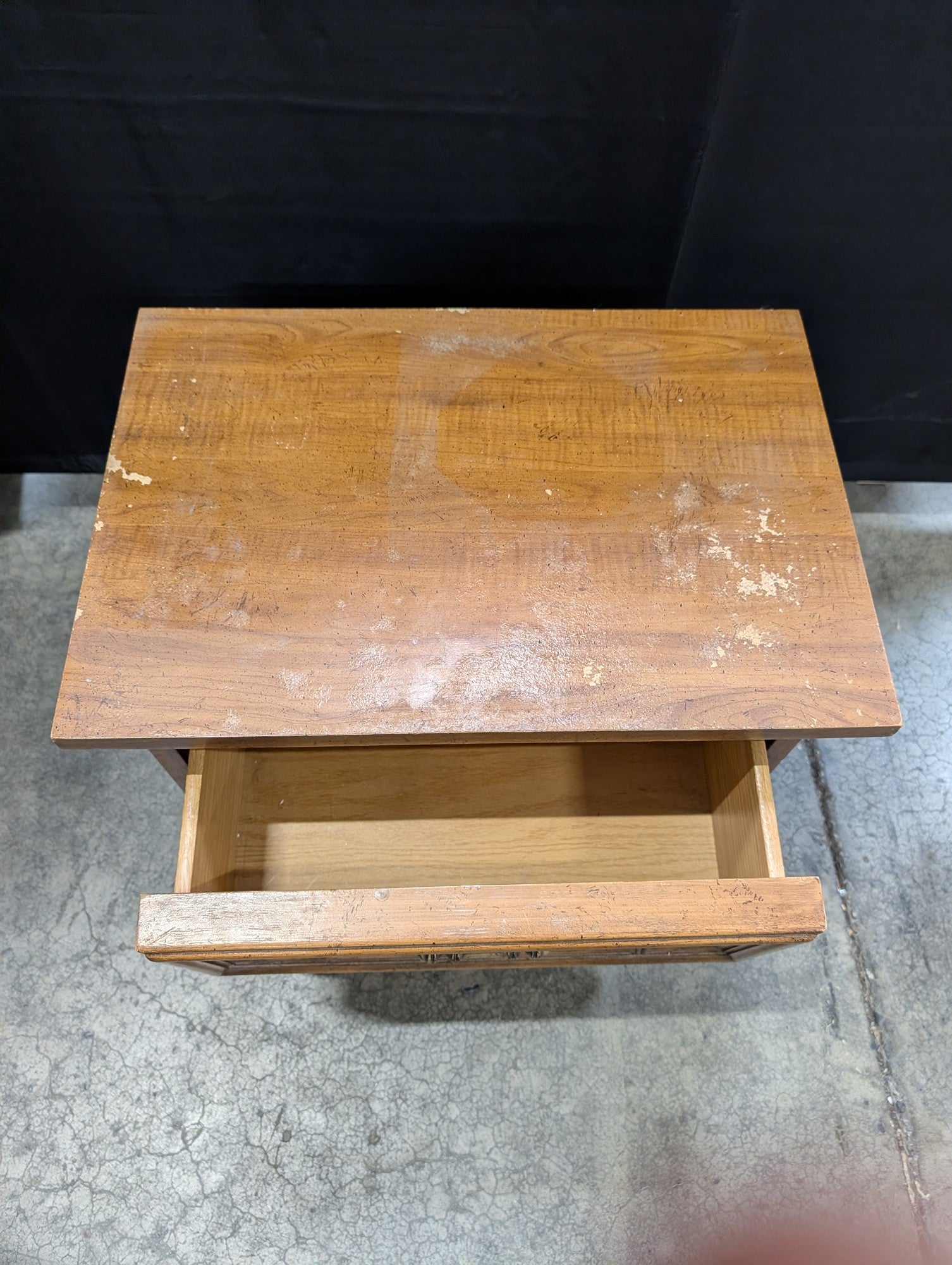 Brown Wood Two-Drawer Nightstand with Rattan Fronts