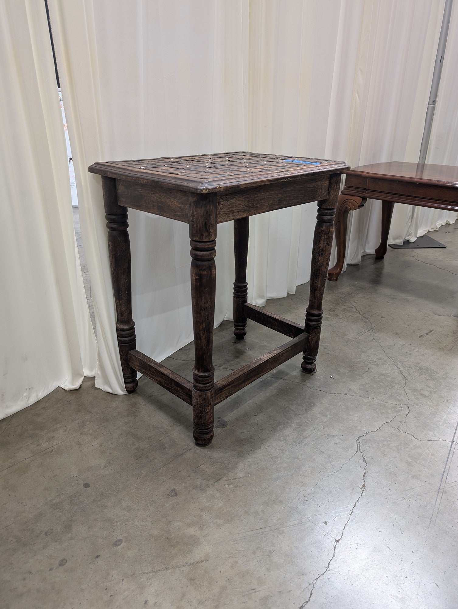 Dark Wood Square End Table with Metal Accents