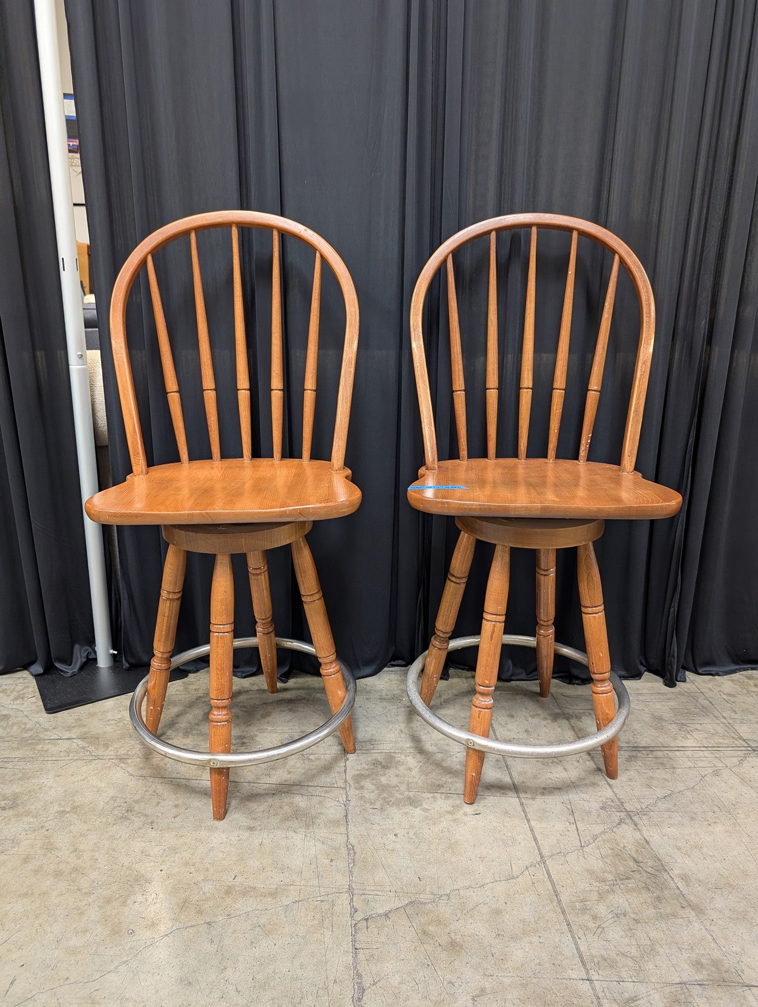 Pair of Honey Wood Windsor Swivel Bar Stools