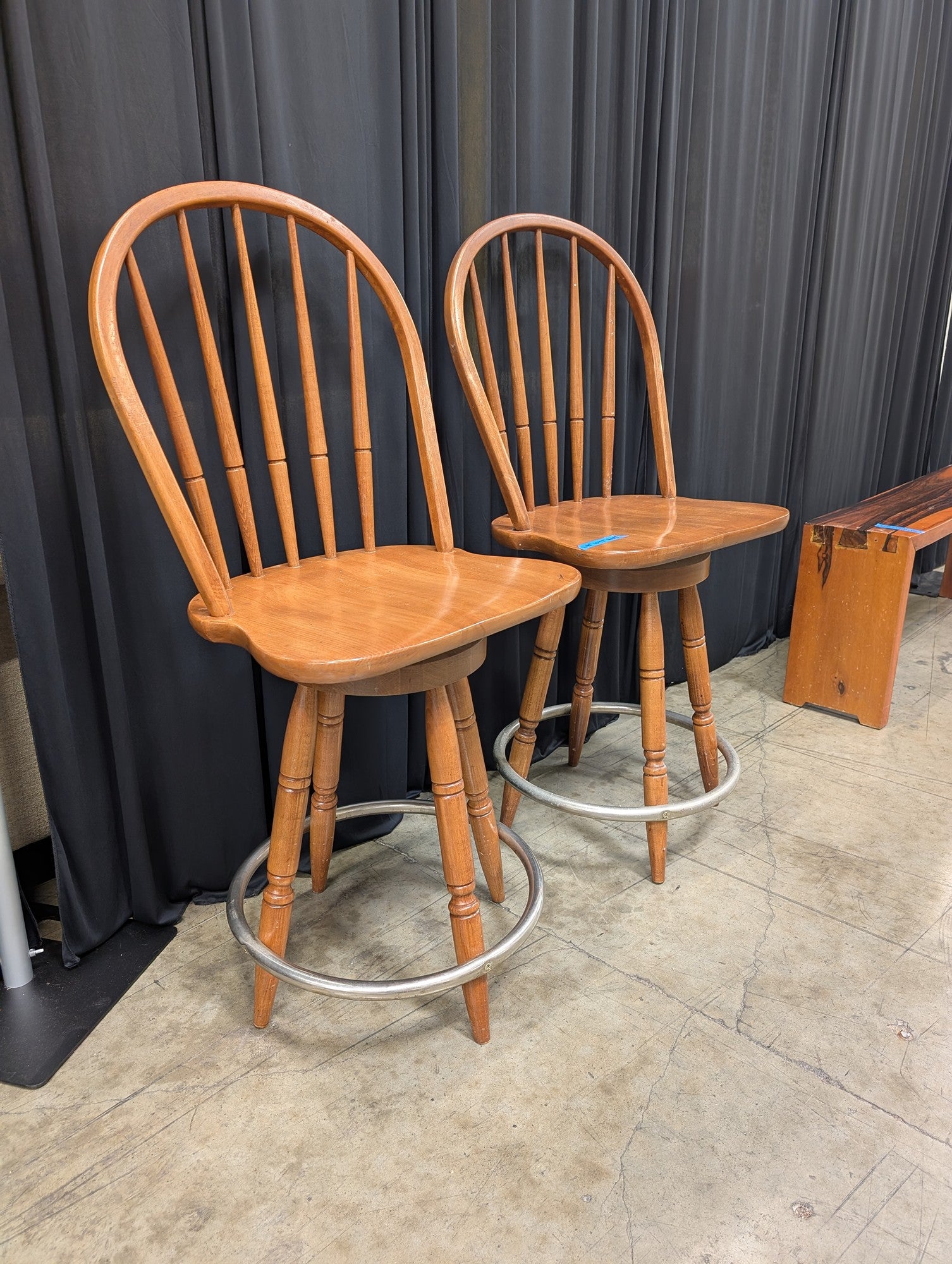 Pair of Honey Wood Windsor Swivel Bar Stools