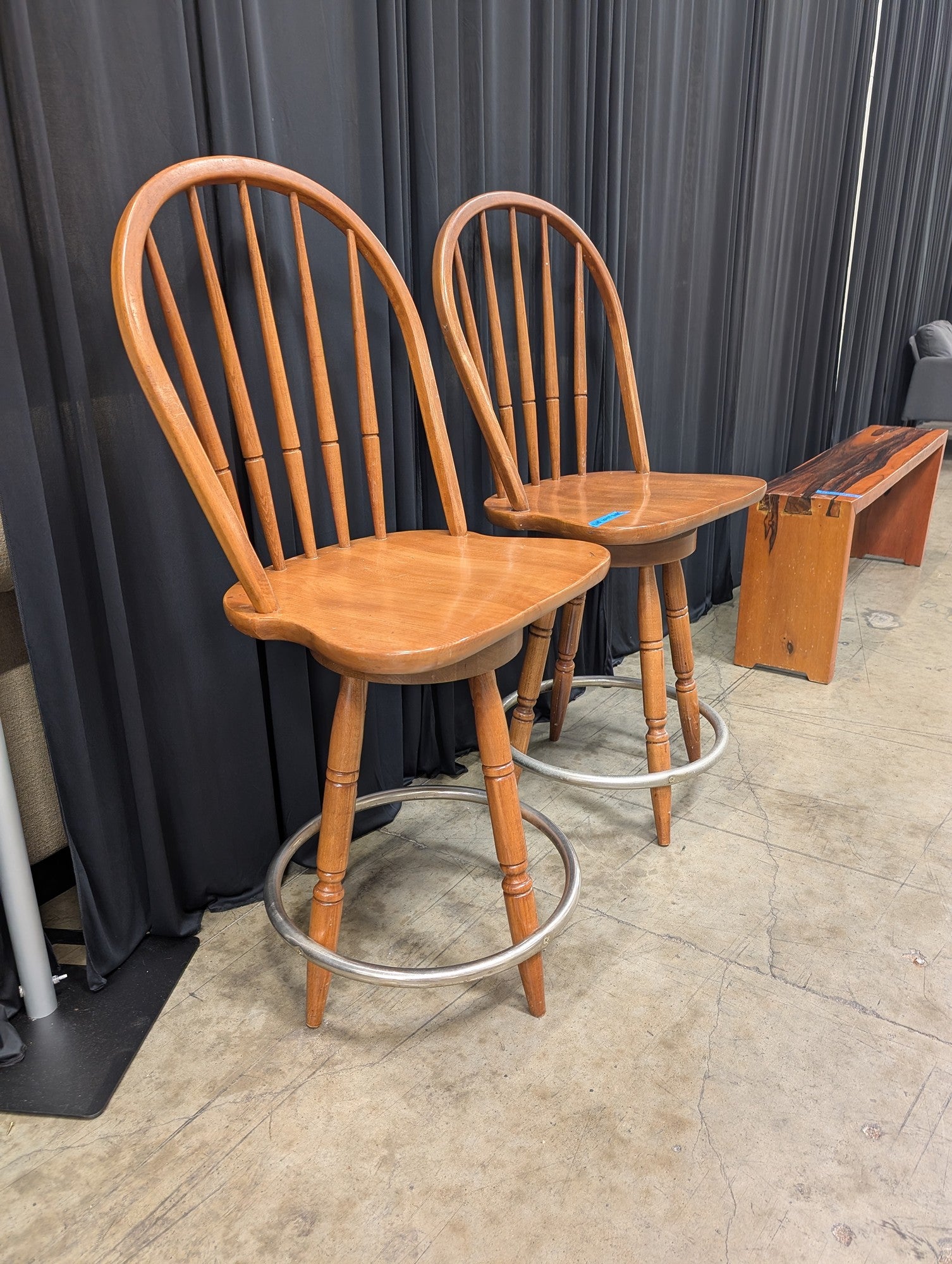 Pair of Honey Wood Windsor Swivel Bar Stools