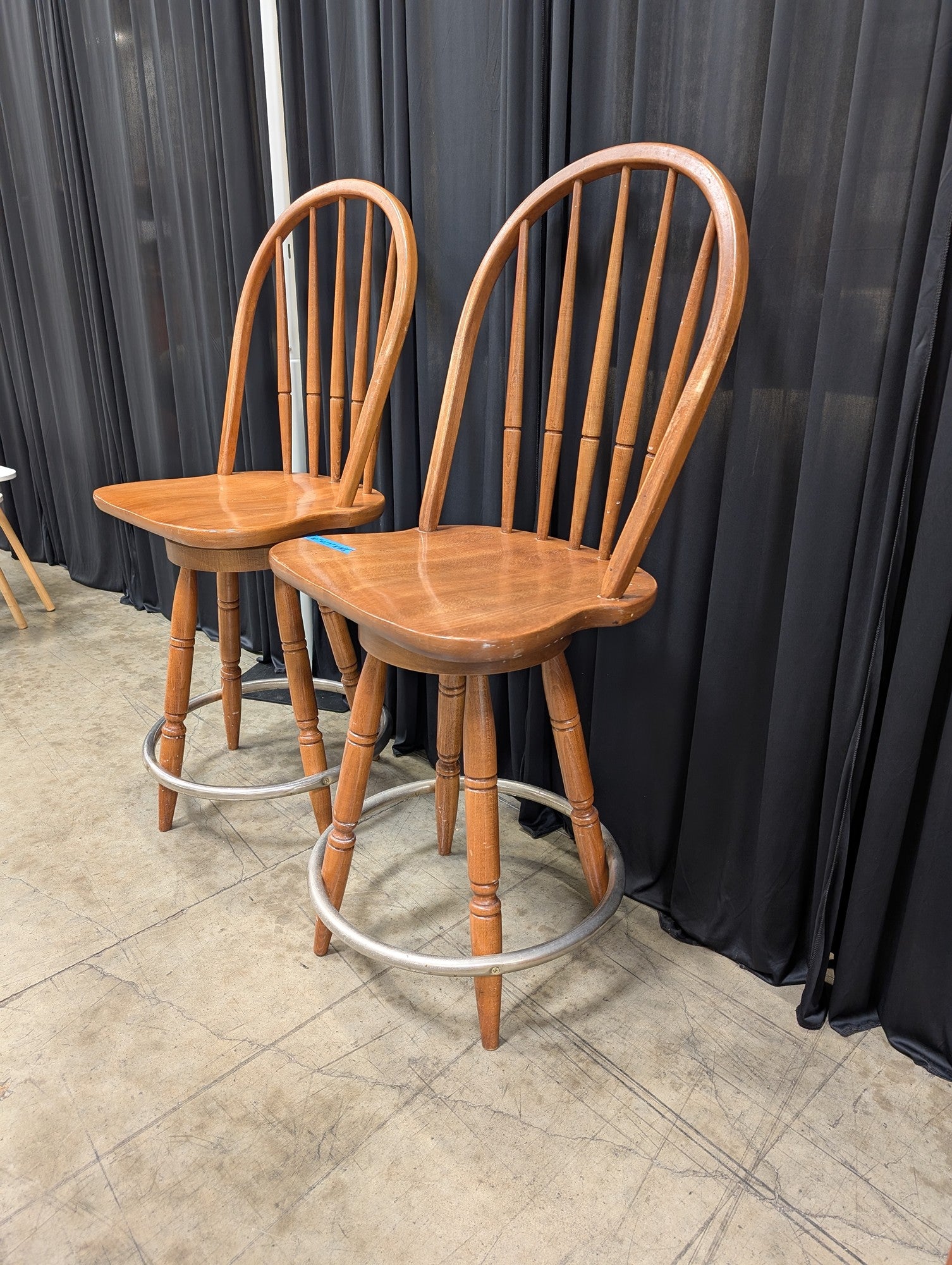 Pair of Honey Wood Windsor Swivel Bar Stools