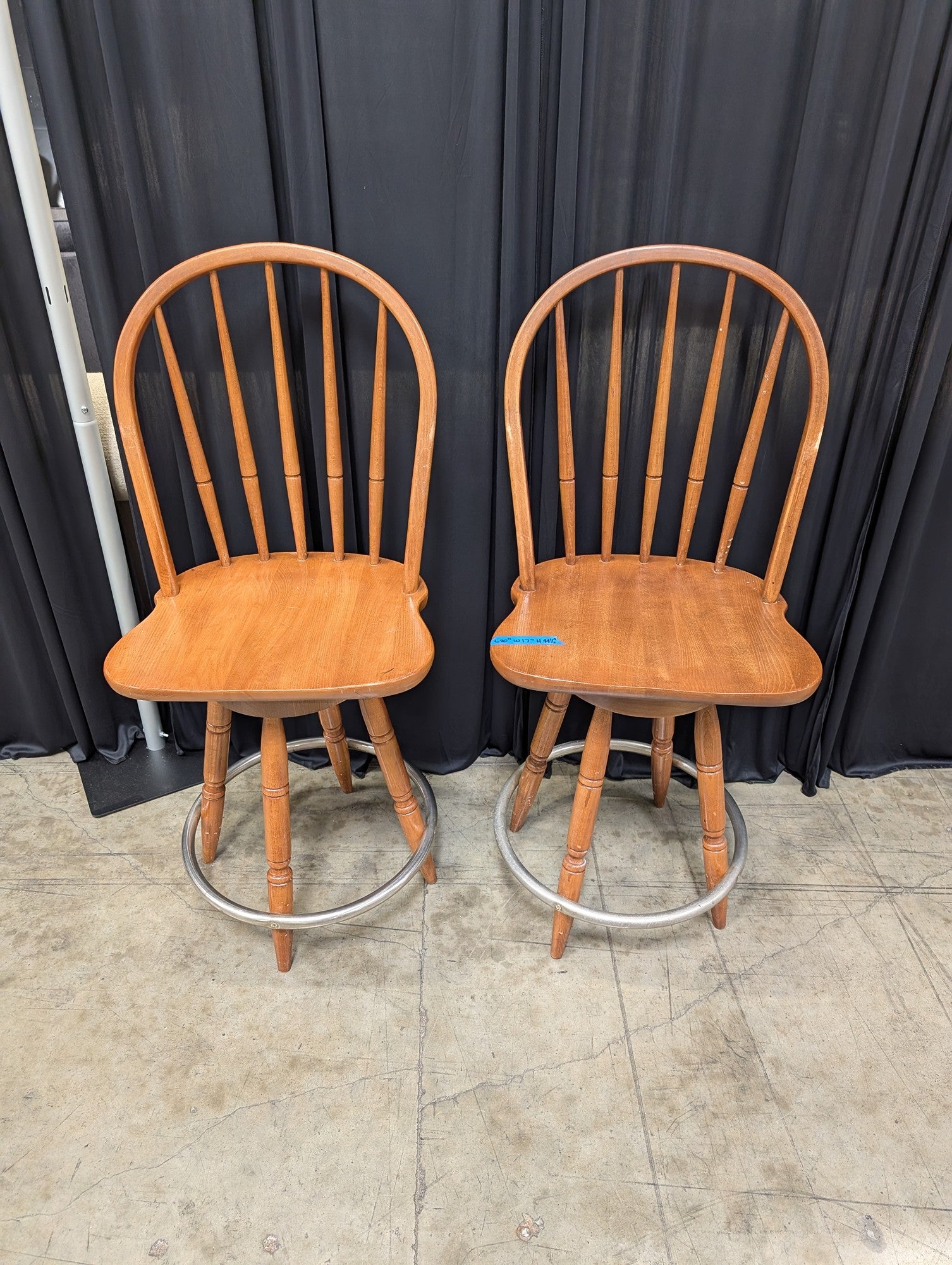 Pair of Honey Wood Windsor Swivel Bar Stools