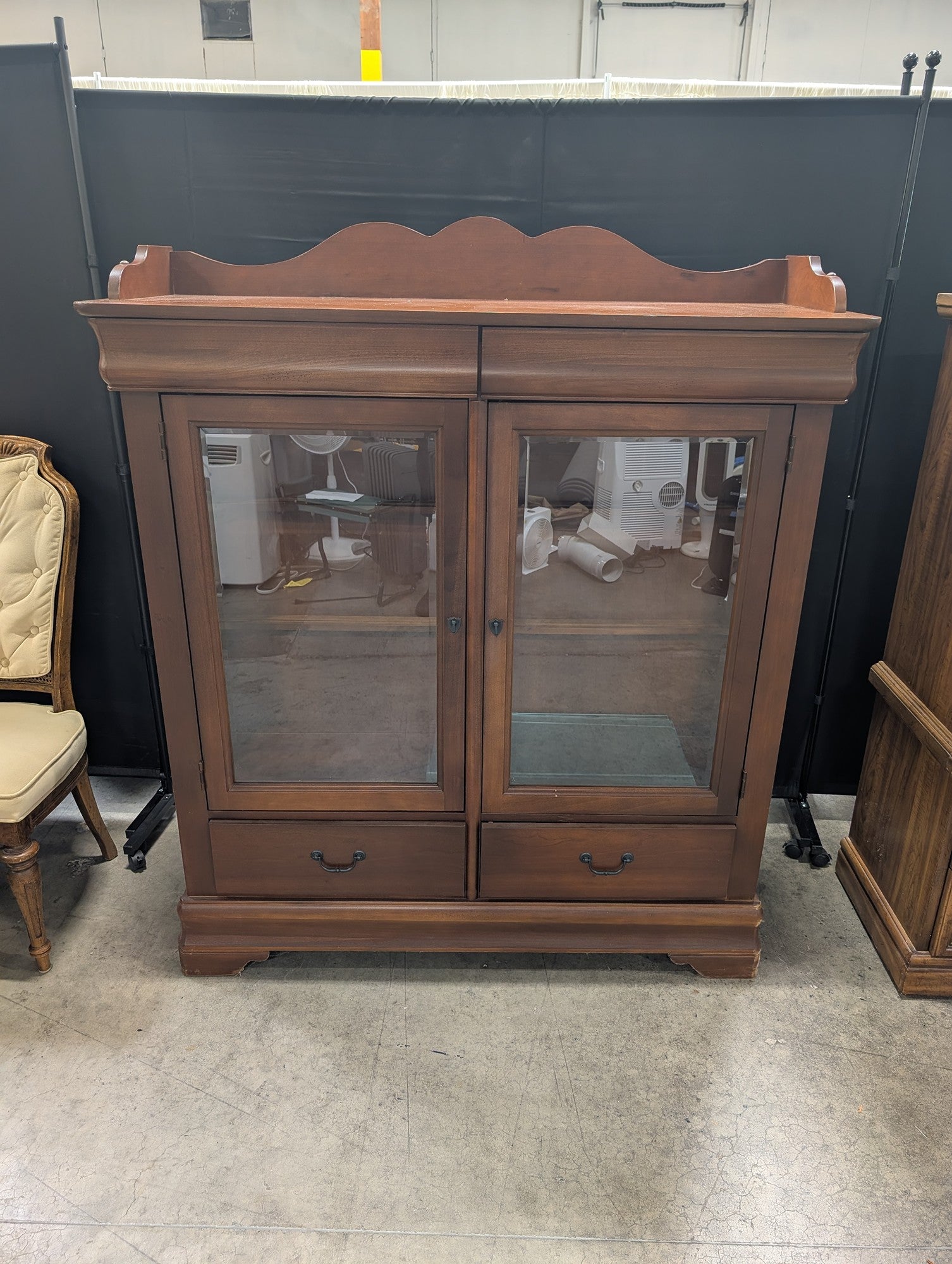 Bassett Dark Wood China Cabinet with Glass Doors