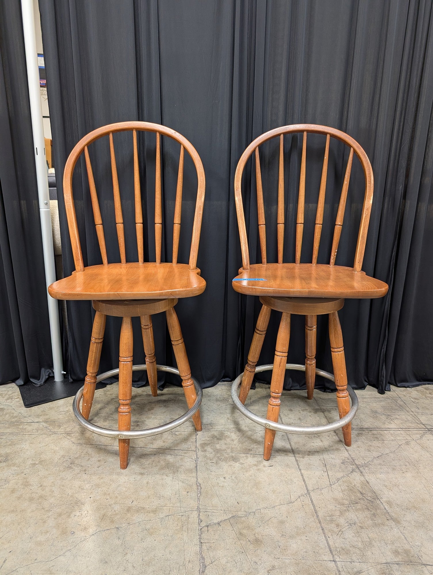 Pair of Honey Wood Windsor Swivel Bar Stools