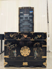 Black Chinoiserie Lacquered Wood China Cabinet with Gold Accents