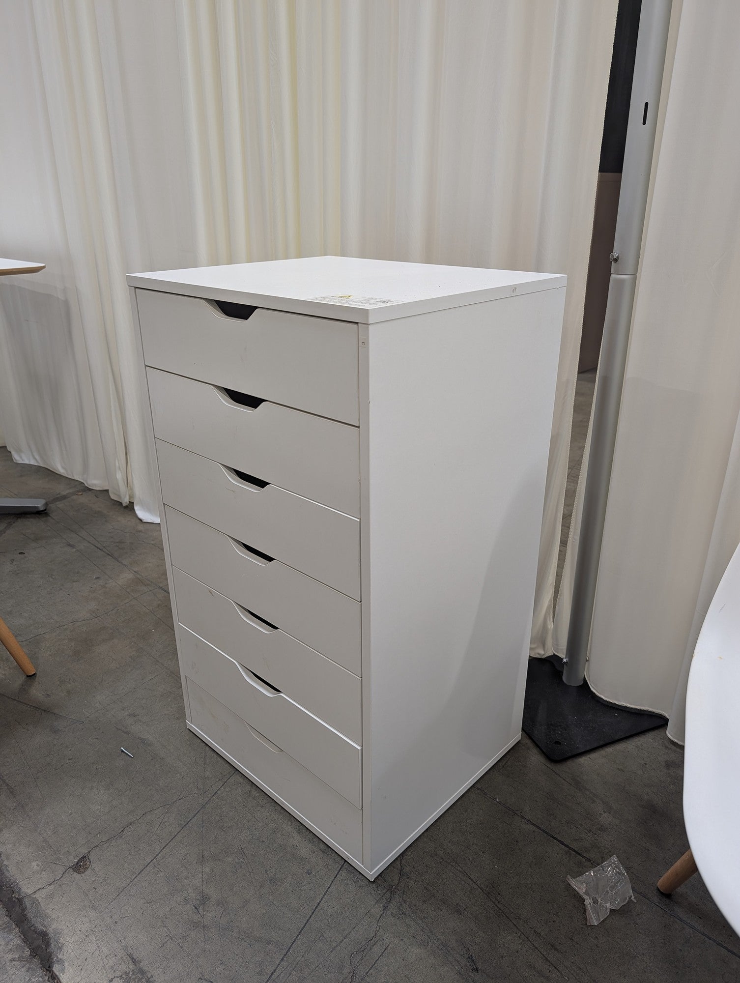 White Six-Drawer Storage Unit with Cut-Out Handles