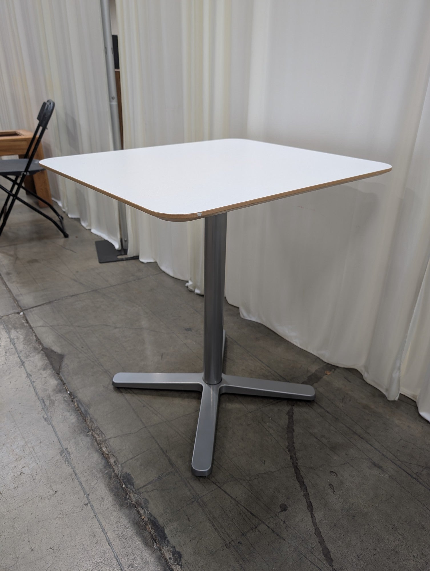 White Square Dining Table with Metal Pedestal Base