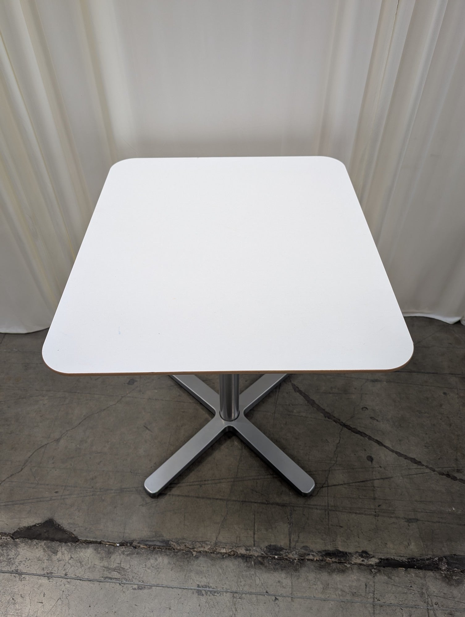 White Square Dining Table with Metal Pedestal Base