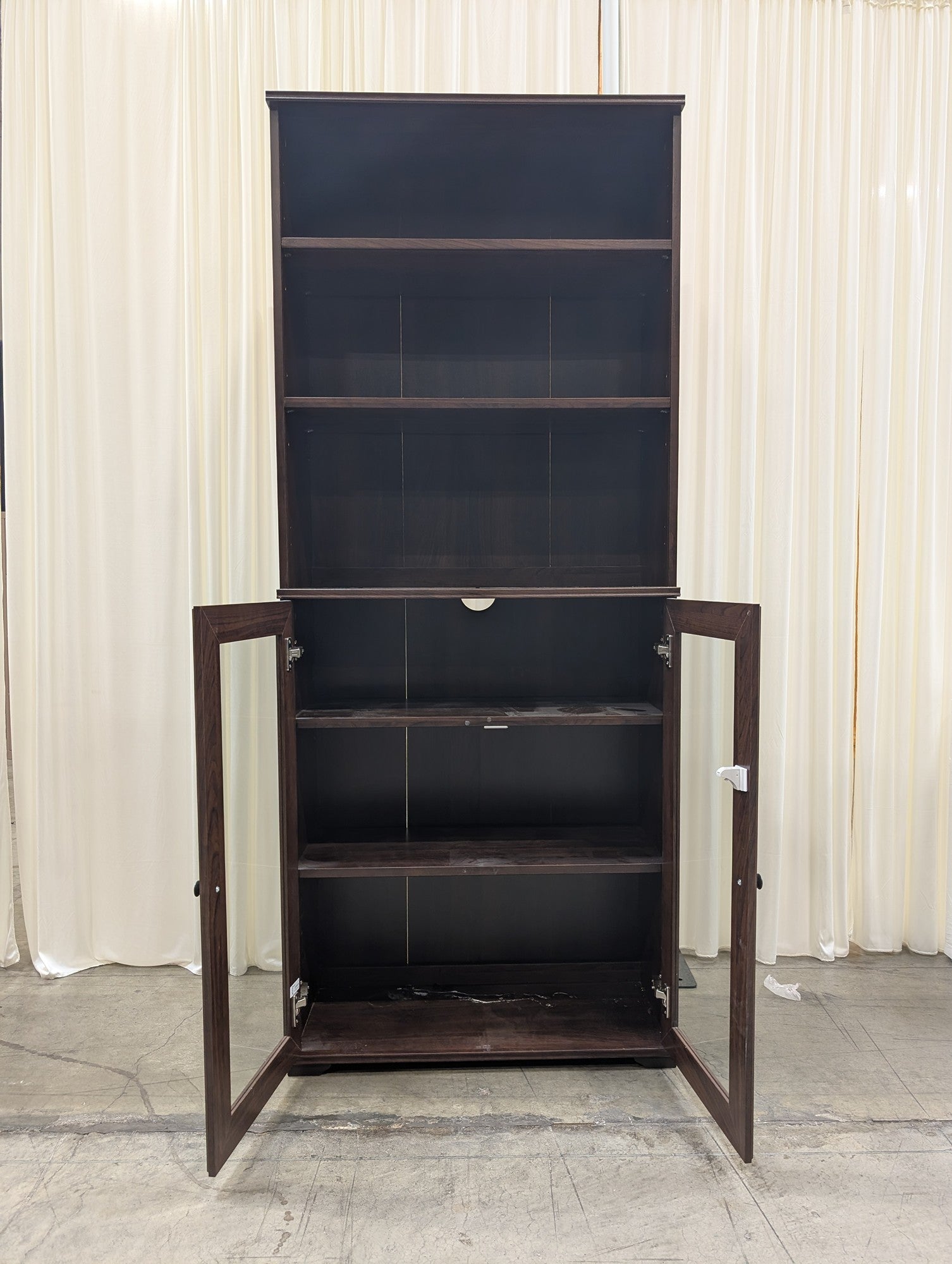 Dark Wood Open Shelf Bookcase with Glass Doors