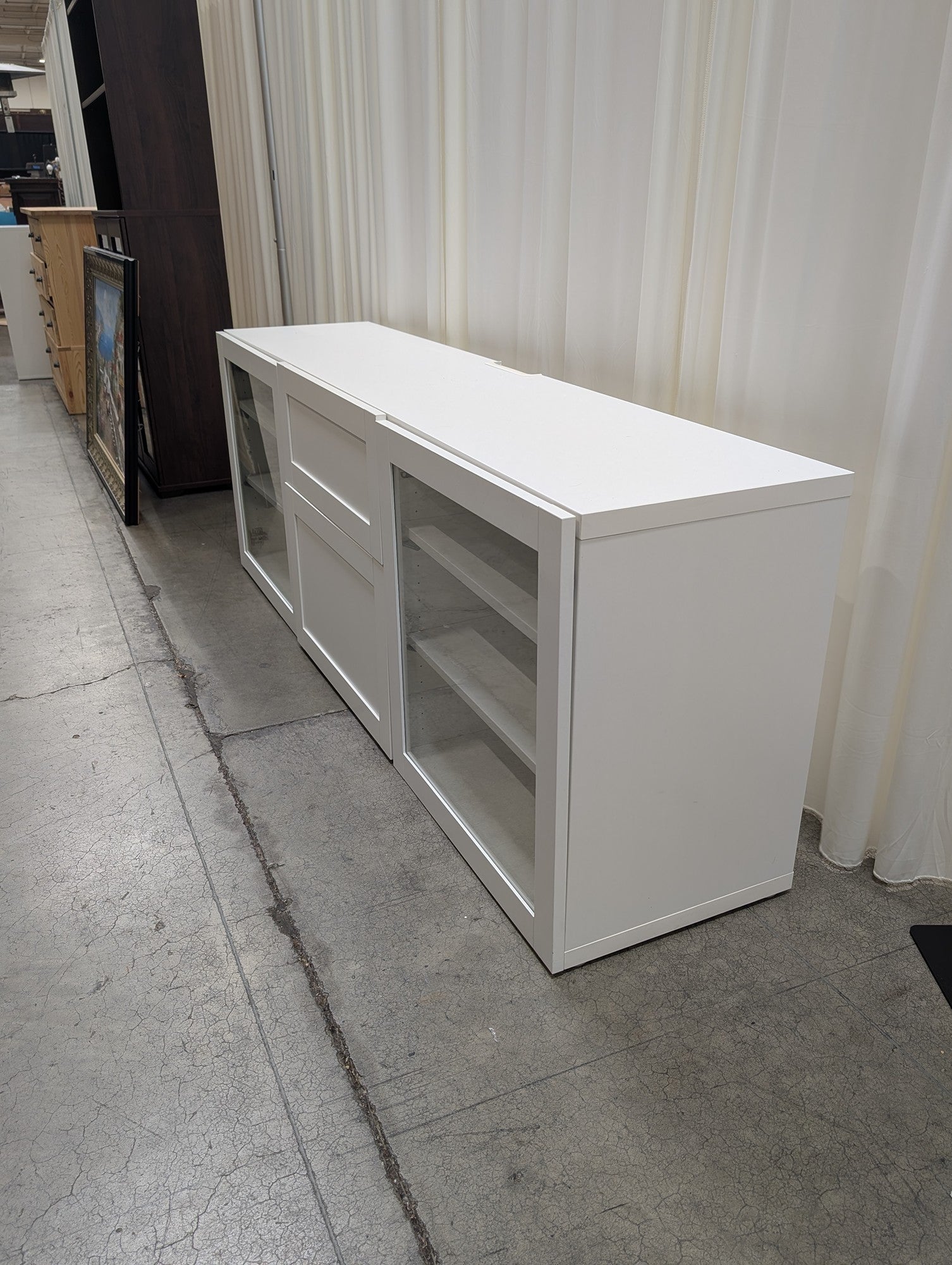 White Wood TV Stand with Glass Doors