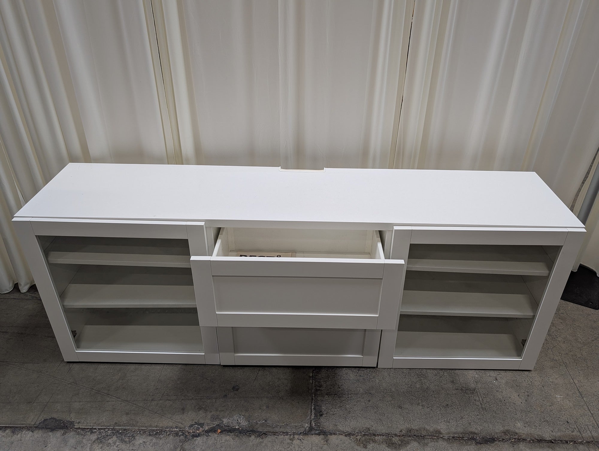 White Wood TV Stand with Glass Doors