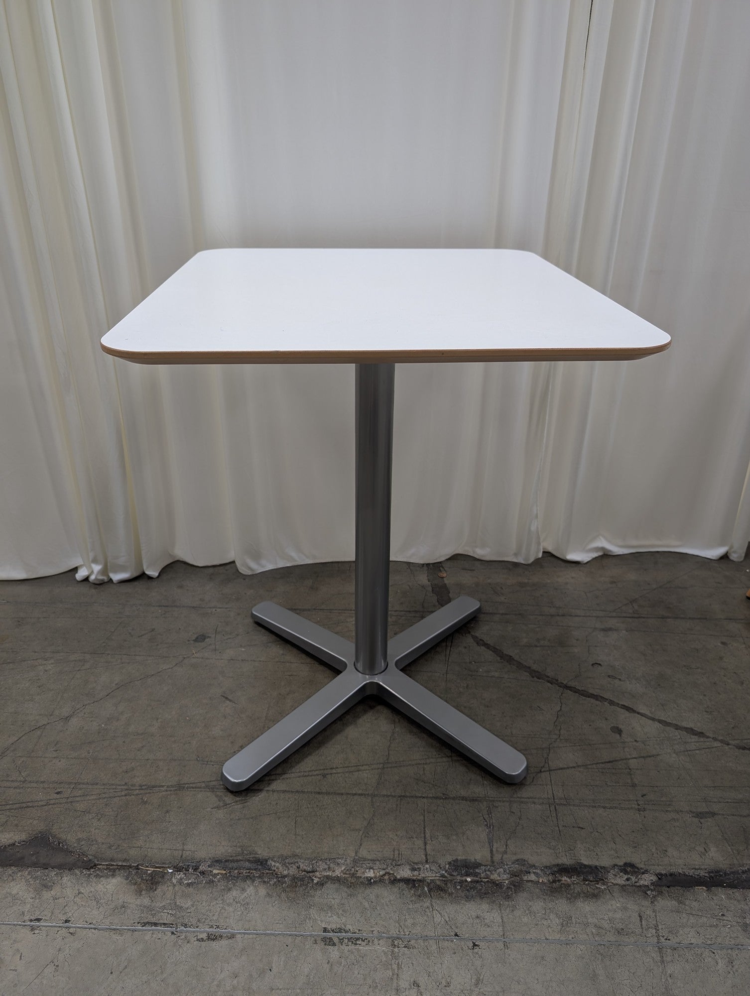 White Square Dining Table with Metal Pedestal Base