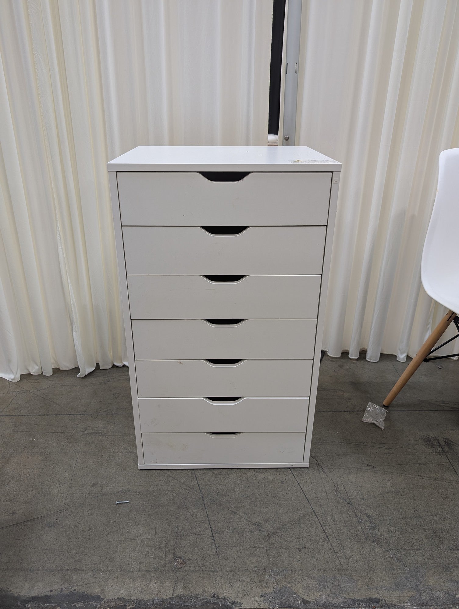 White Six-Drawer Storage Unit with Cut-Out Handles