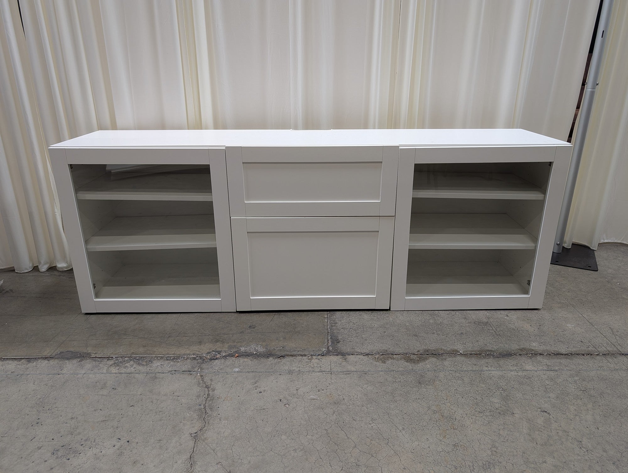 White Wood TV Stand with Glass Doors