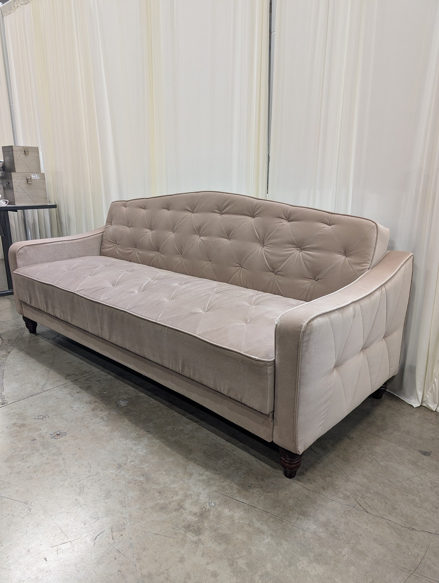 Neutral Velvet Couch with Tufted Back