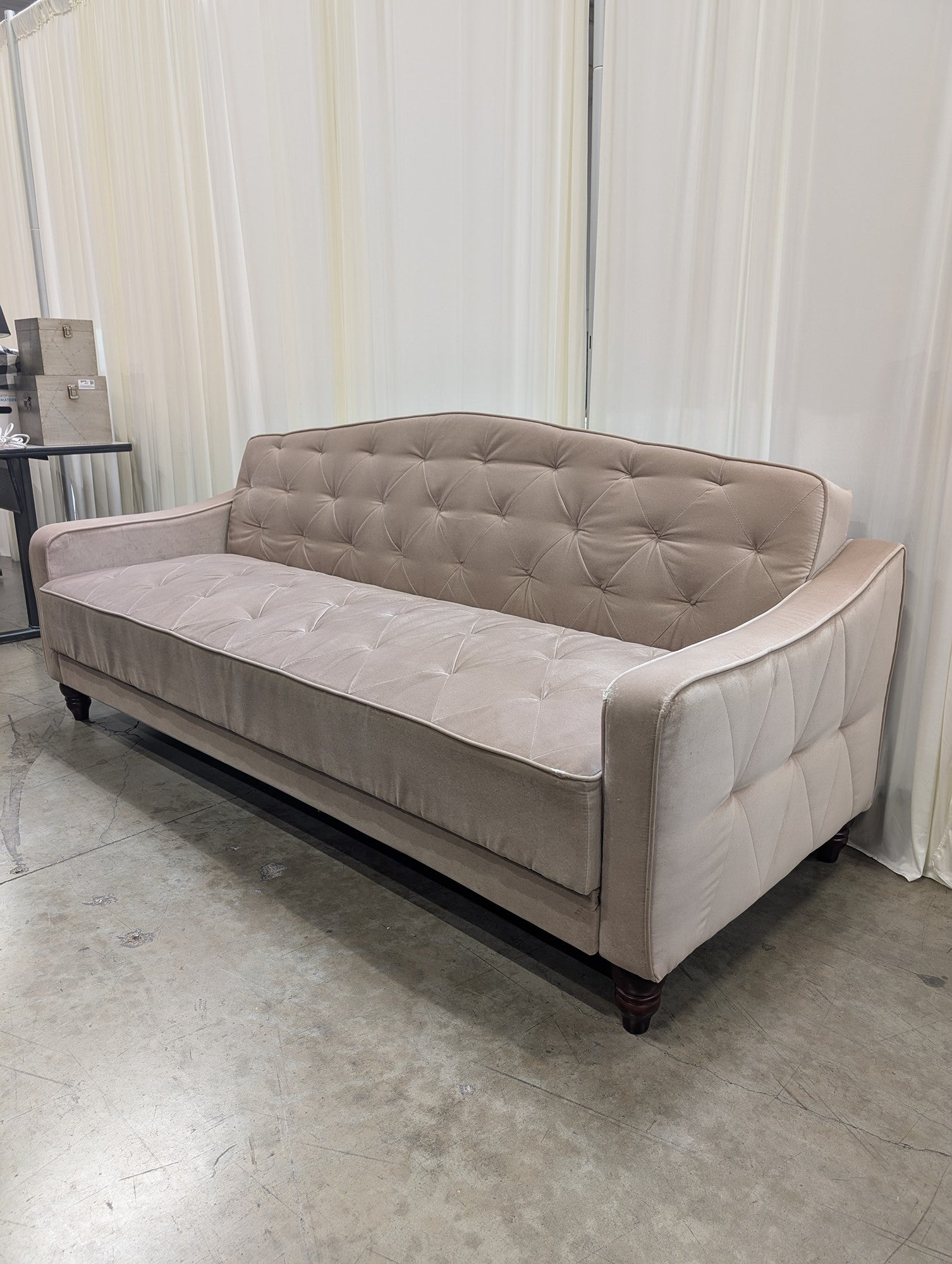 Neutral Velvet Couch with Tufted Back