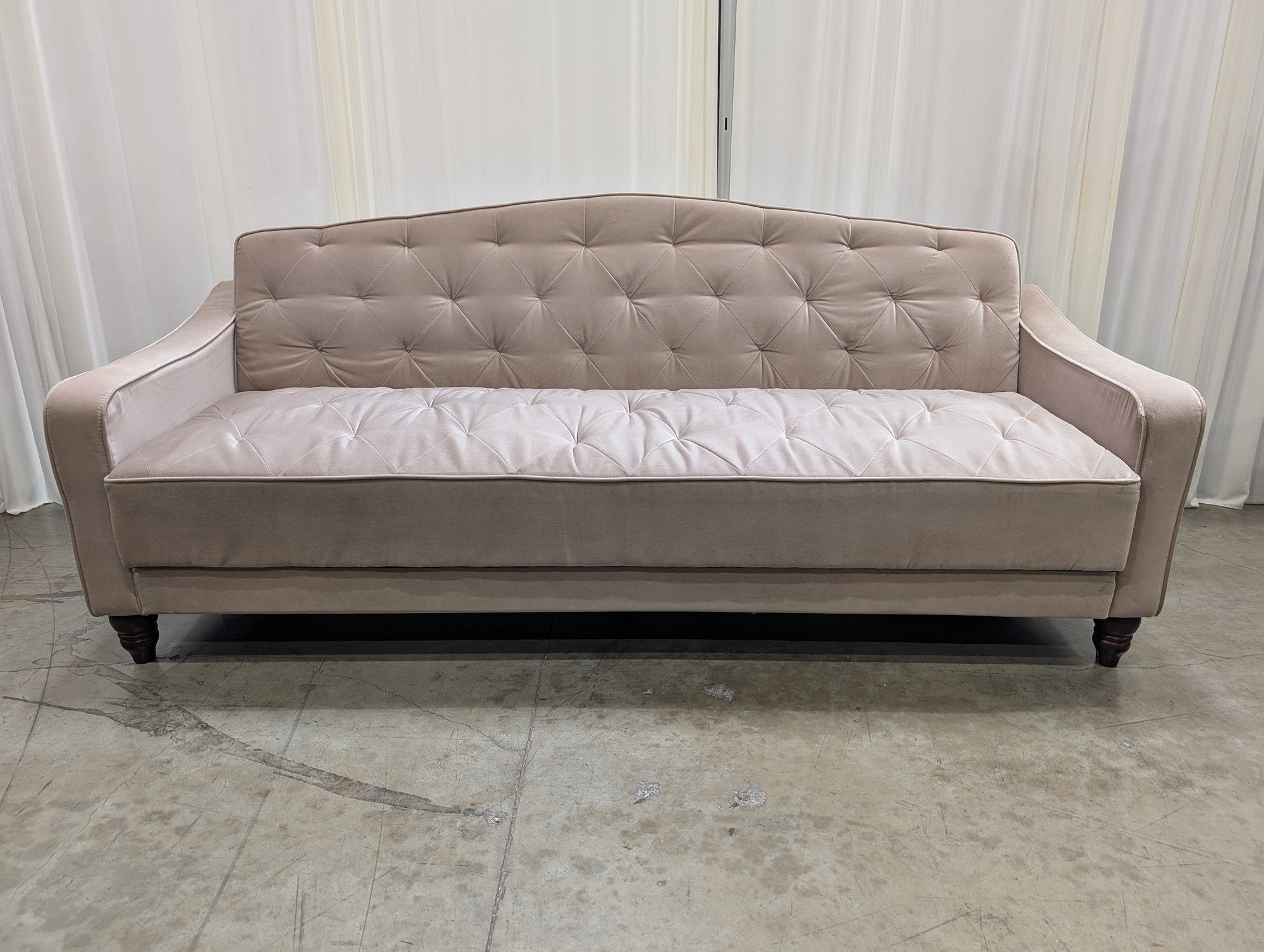 Neutral Velvet Couch with Tufted Back