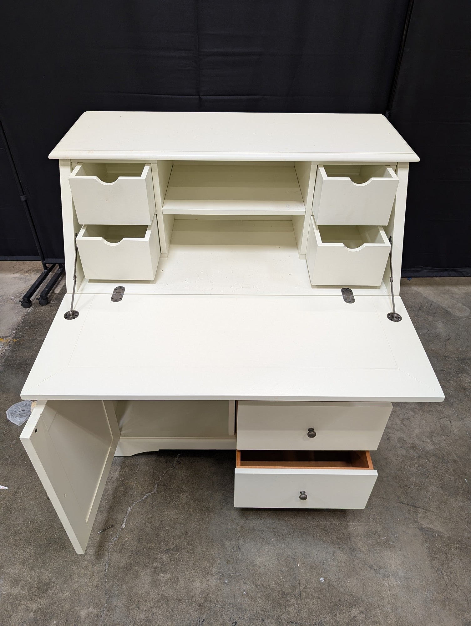 Off-White Wood Secretary Desk with Power
