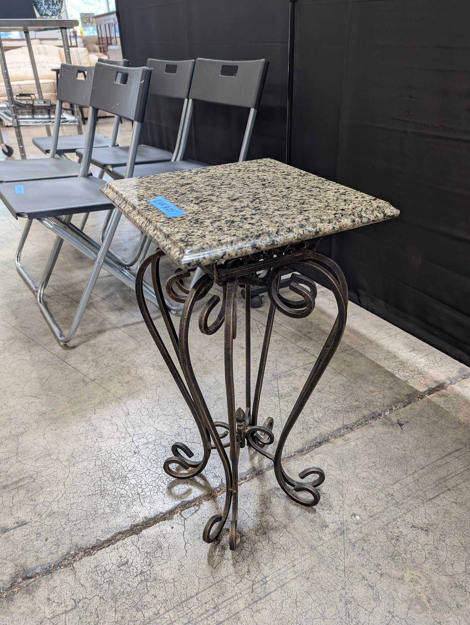 Square Granite Top End Table in Metal