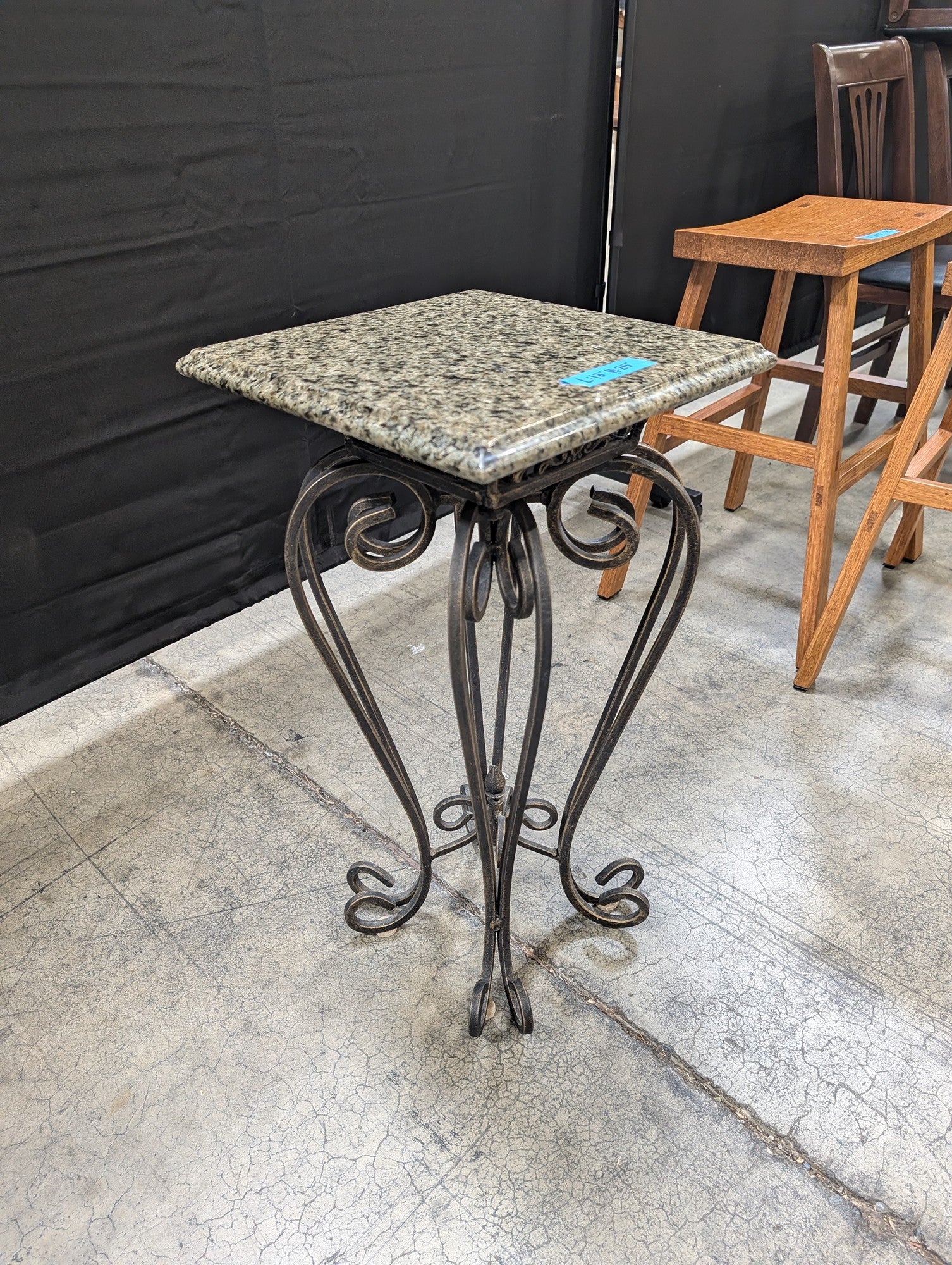 Square Granite Top End Table in Metal