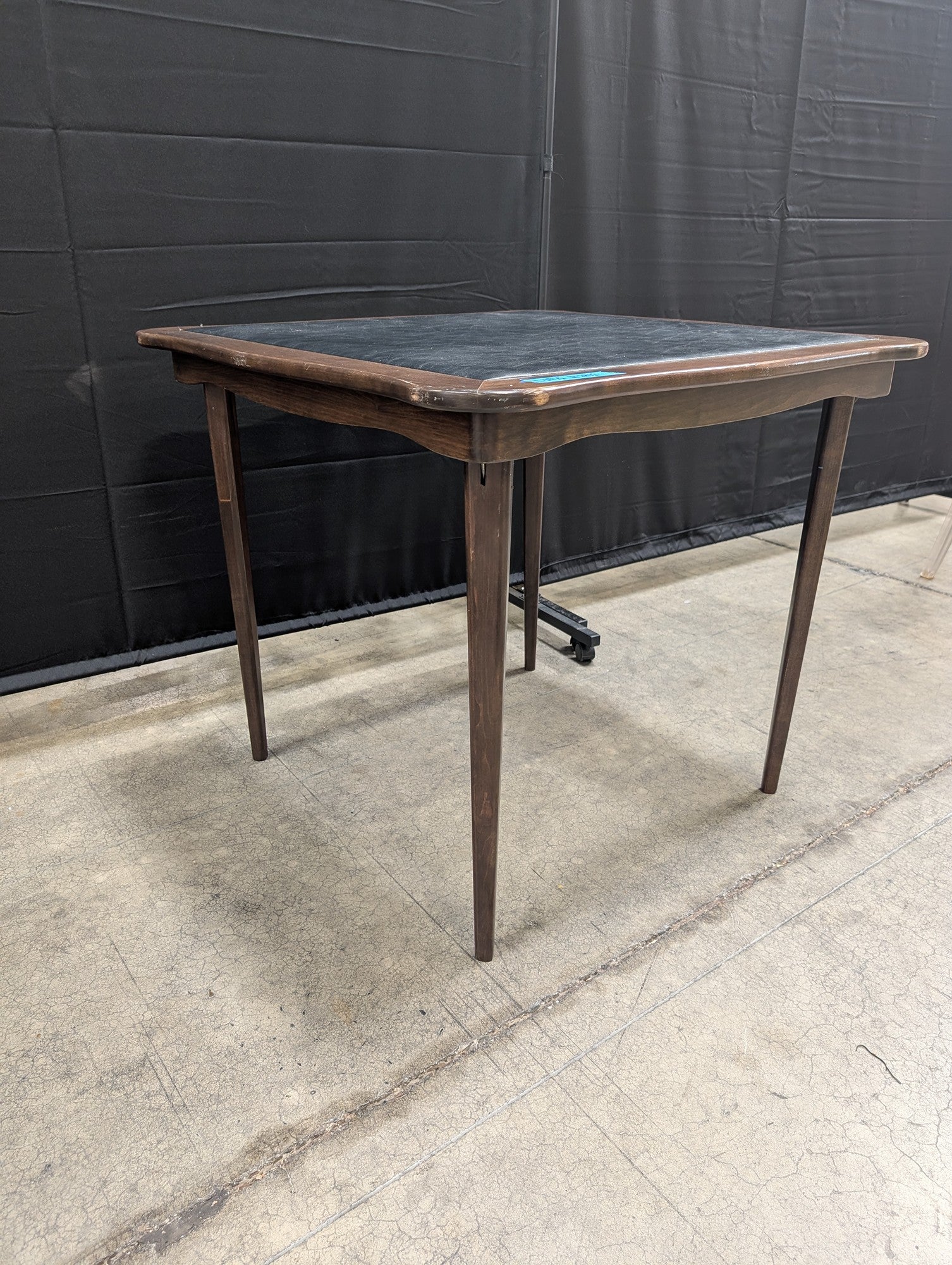 Mid-Century Wood Card Table with Vinyl Top