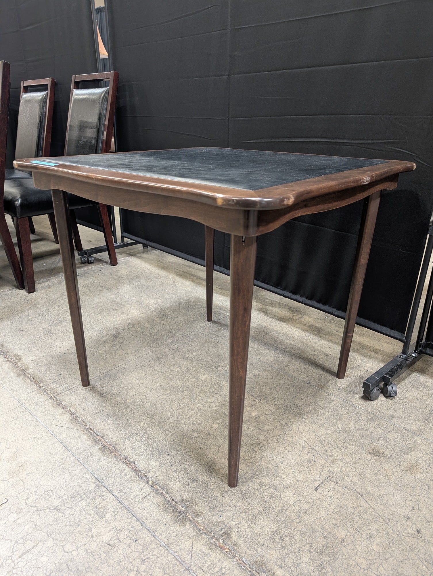 Mid-Century Wood Card Table with Vinyl Top