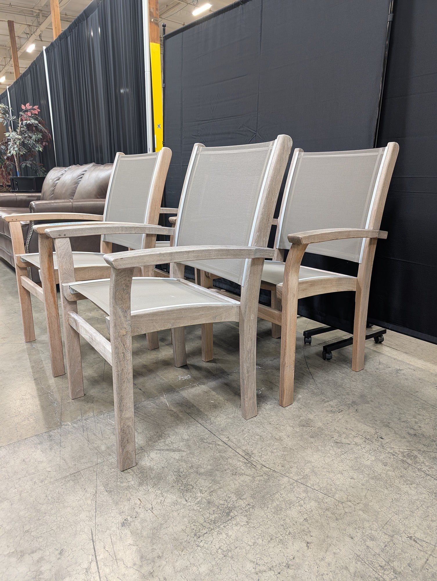 Kingsley Bate 'St. Tropez' Teak & Sling Stacking Patio Dining Armchairs - Set of 4