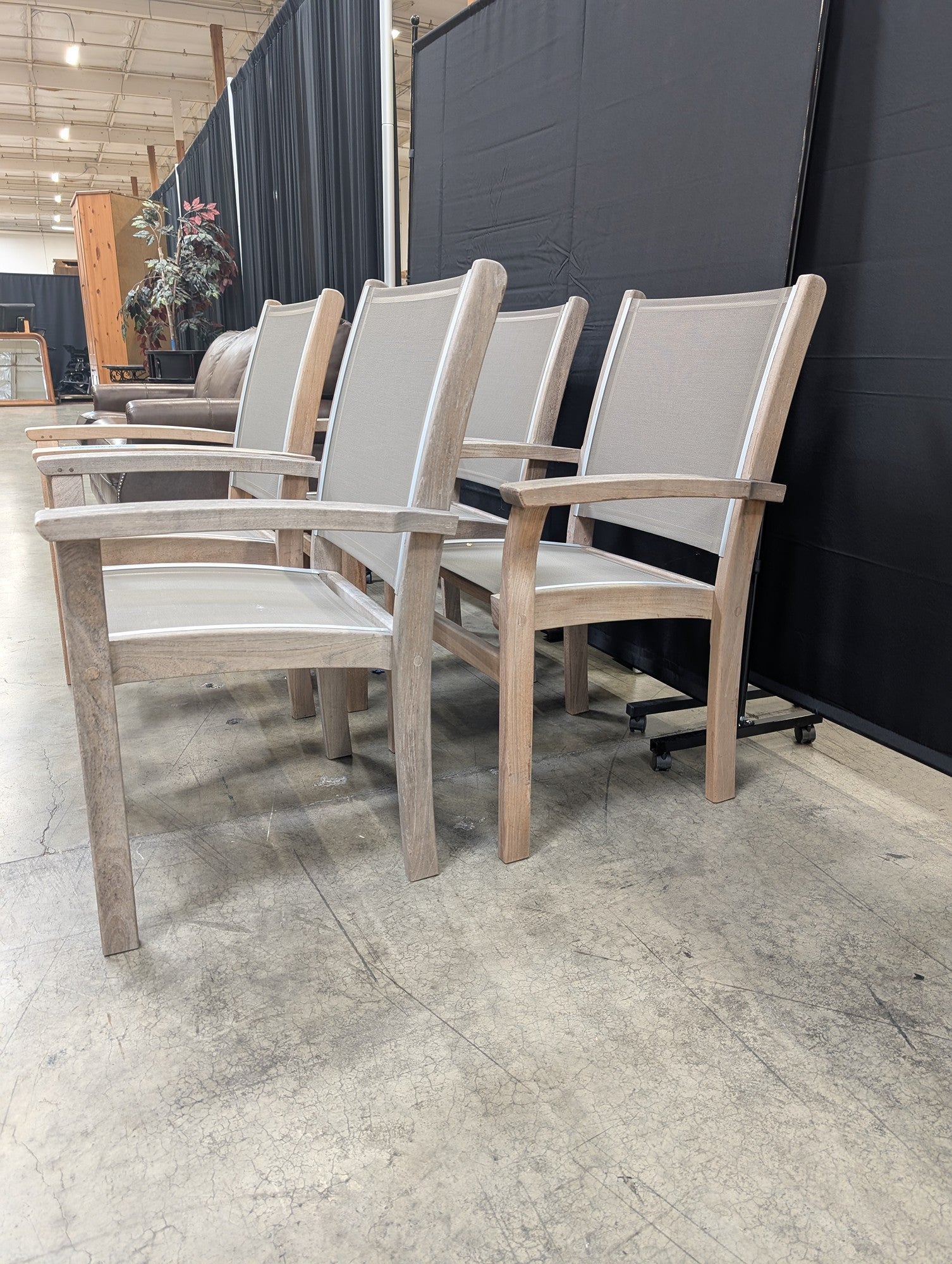 Kingsley Bate 'St. Tropez' Teak & Sling Stacking Patio Dining Armchairs - Set of 4