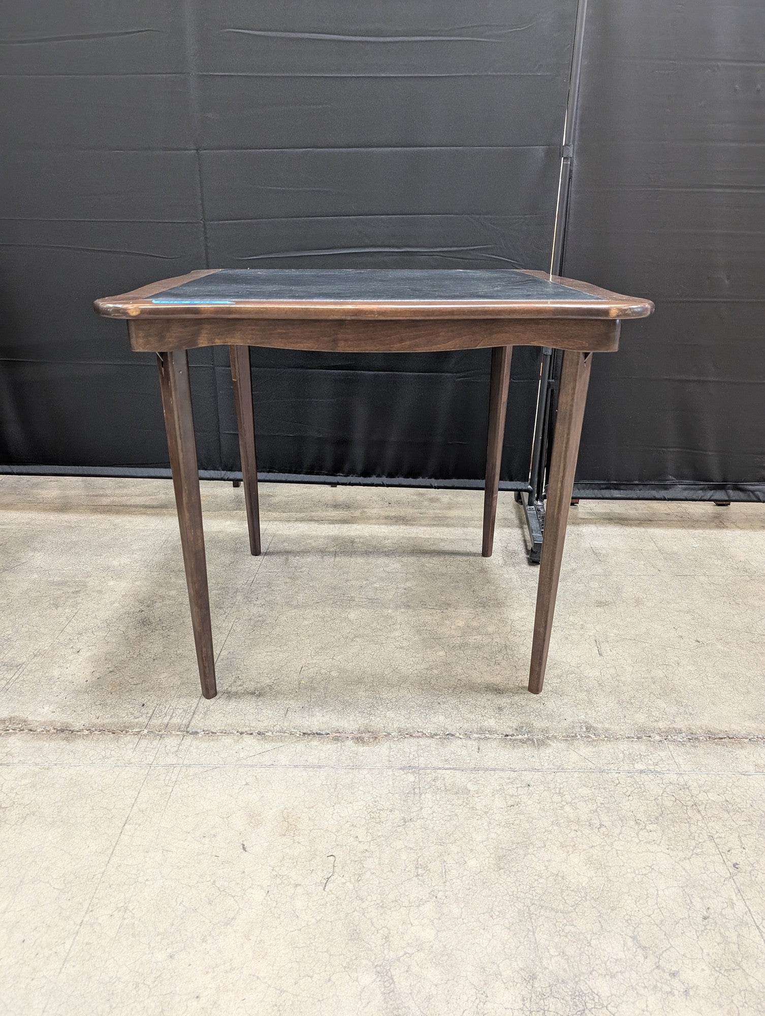 Mid-Century Wood Card Table with Vinyl Top
