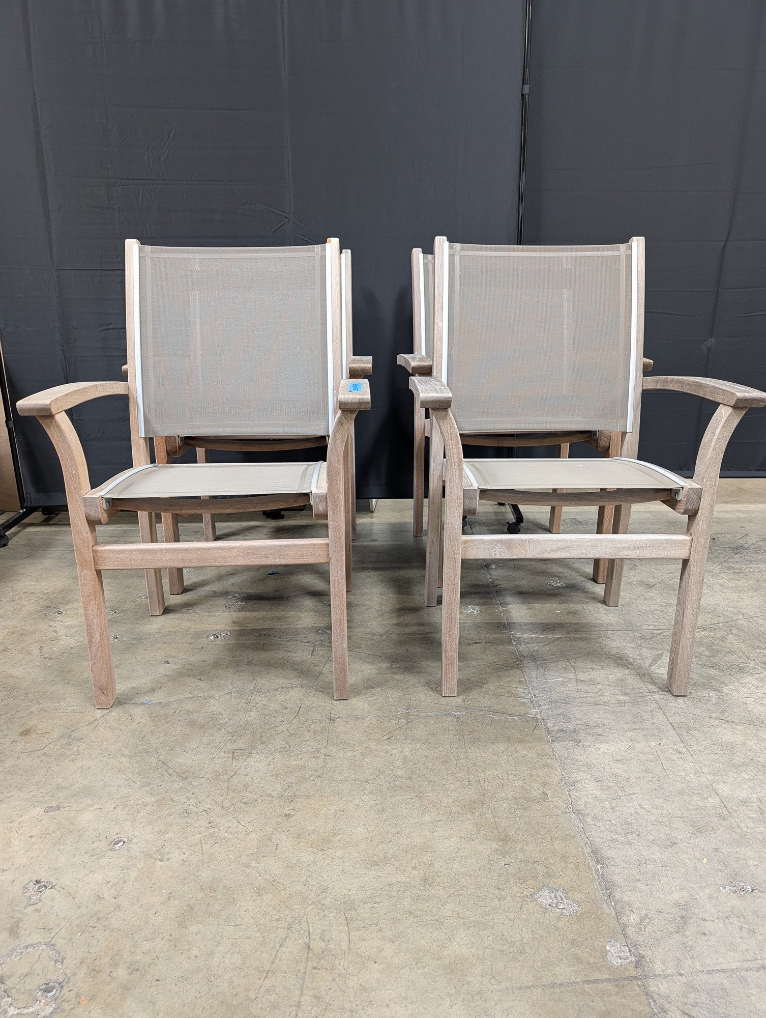 Kingsley Bate 'St. Tropez' Teak & Sling Stacking Patio Dining Armchairs - Set of 4