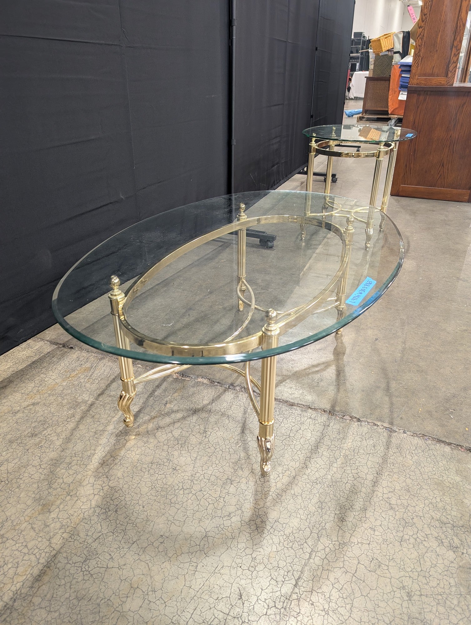 Oval Glass Coffee Table with Brass Legs