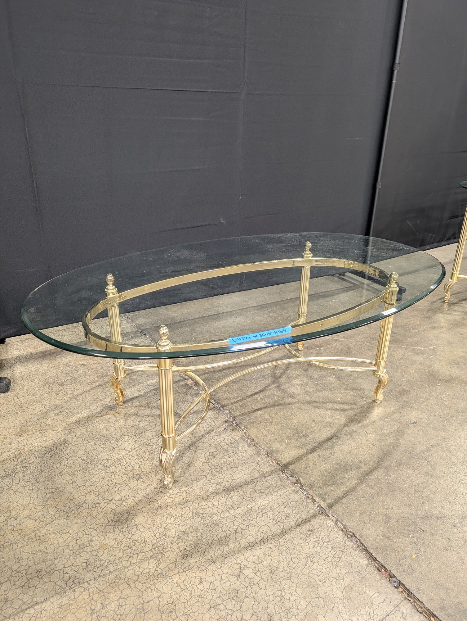 Oval Glass Coffee Table with Brass Legs
