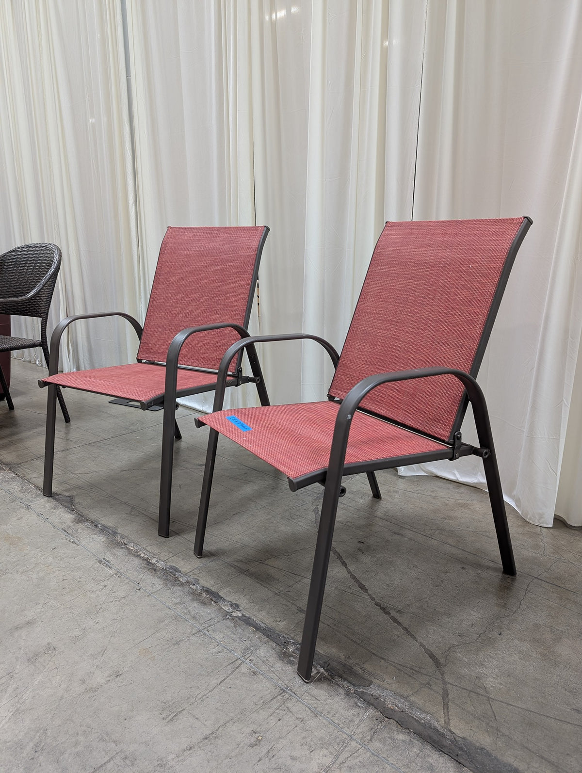 Red Mesh Patio Chair with Curved Arms