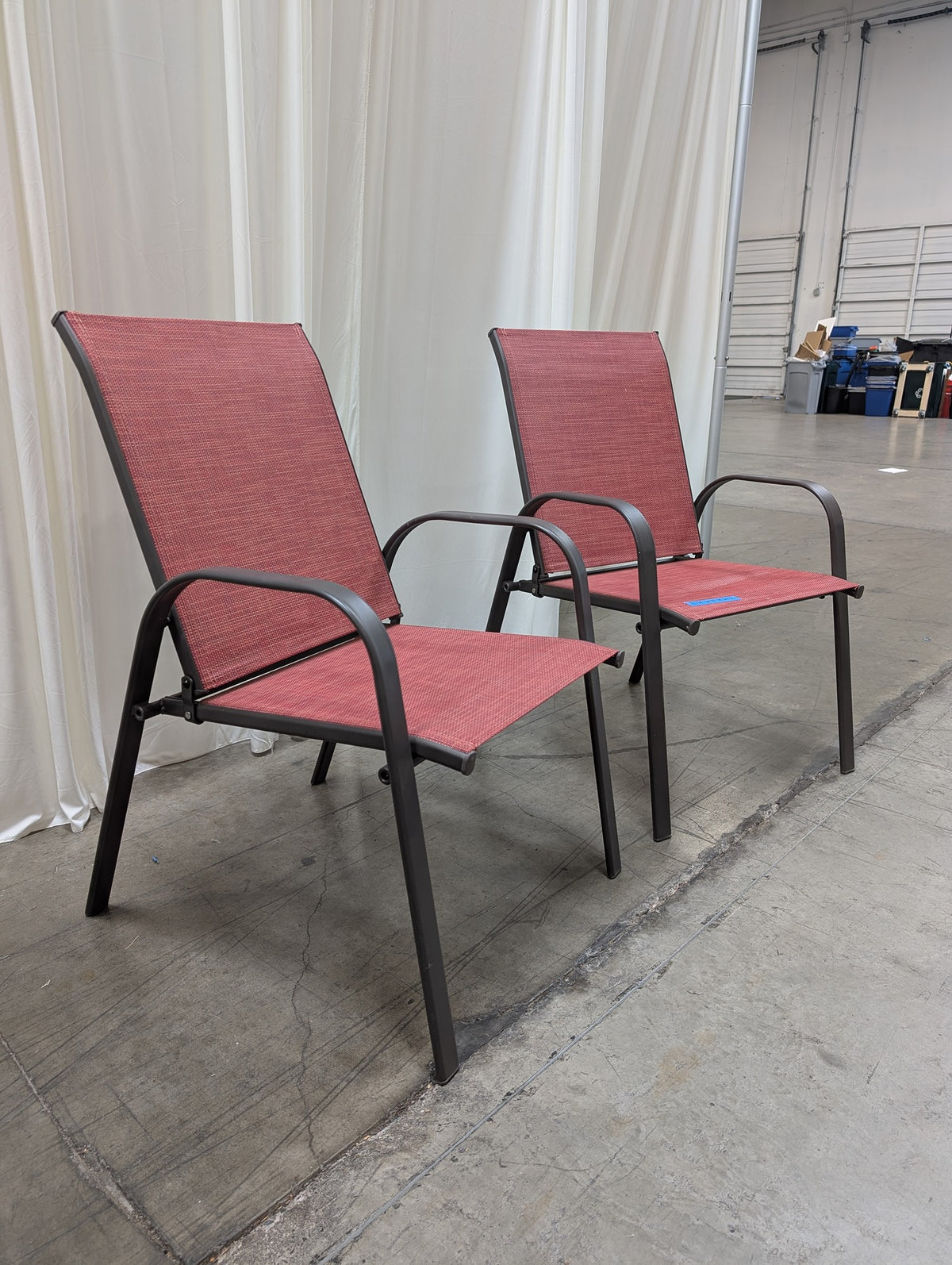 Red Mesh Patio Chair with Curved Arms